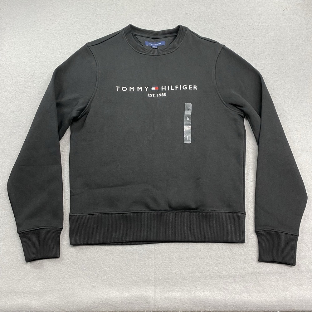 Tommy Hilfiger Sweatshirt Mens Small Black Pullover Crew Neck Sweater Fleece